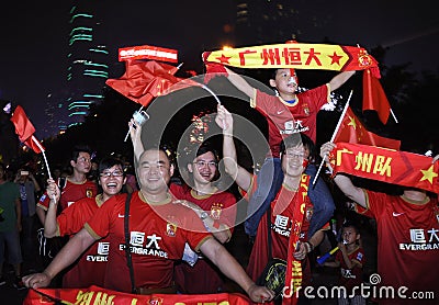 Guangzhou Evergrande win the AFC Champions League,Crazy fans Editorial Stock Photo