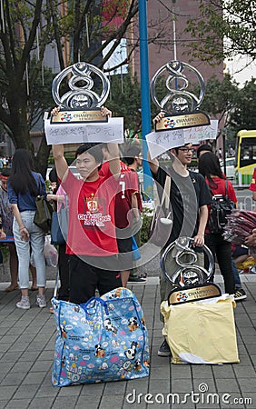 Guangzhou Evergrande win the AFC Champions League,Fans from around the country before the game photo Editorial Stock Photo