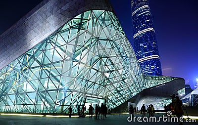 Guangzhou Opera House modern building night Editorial Stock Photo