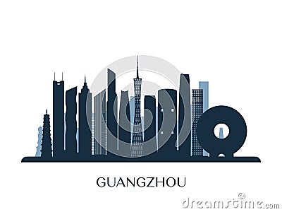 Guangzhou skyline, monochrome silhouette. Vector Illustration