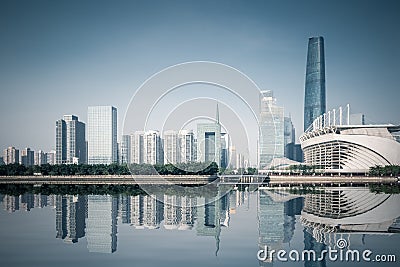 Guangzhou skyline with reflection Stock Photo