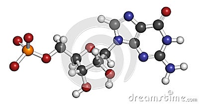 Guanosine monophosphate (GMP, guanylic acid) RNA building block molecule. Guanylate salts are used as umami flavor enhancers in Stock Photo