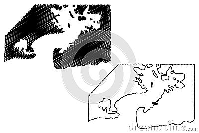 Guantanamo Bay Naval Base Republic of Cuba, United States of America map vector illustration, scribble sketch Guantanamo Bay Vector Illustration