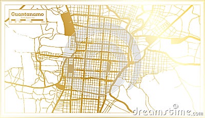 Guantanamo Cuba City Map in Retro Style in Golden Color. Outline Map Stock Photo