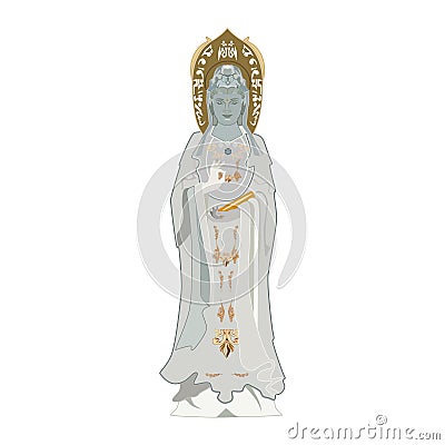 Guanyin, chinese Goddess of Mercy flat vector illustration Vector Illustration