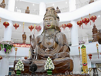 Guanyin statue in the temple, Big White Bodhisattva Guanyin statue Stock Photo