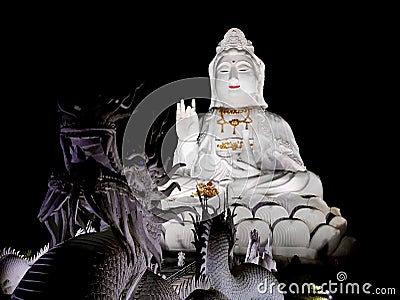 Guanyin statue in the temple, Big White Bodhisattva Guanyin statue Stock Photo