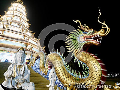 Guanyin statue in the temple, Big White Bodhisattva Guanyin statue Stock Photo