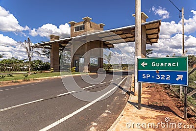 Tourist portal at the entrance to the municipality of Guaraci Editorial Stock Photo