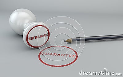 Guarantee stamp and pen Stock Photo