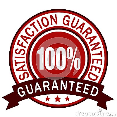 100% Guaranteed. Satisfaction guaranteed badge label. Red icon. Stock Photo