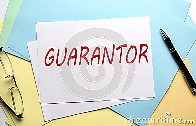 GUARANTOR text on paper on the colorful paper background Stock Photo