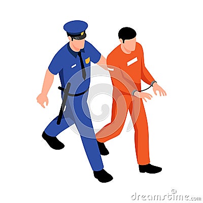 Guard Escorting Prisoner Composition Cartoon Illustration