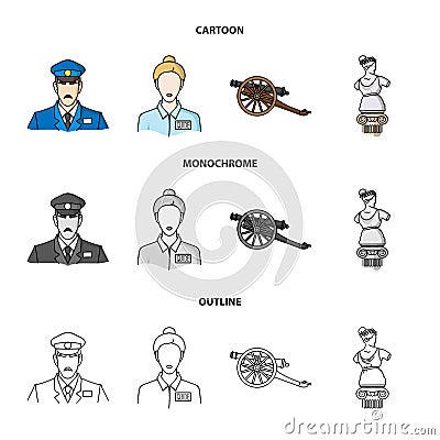 Guard, guide, statue, gun. Museum set collection icons in cartoon,outline,monochrome style vector symbol stock Vector Illustration