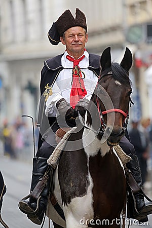 Guard of Honor of the Cravat Regiment popular tourist attraction in Zagreb Editorial Stock Photo