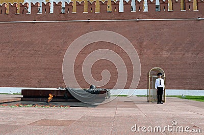 Guard of honor at the grave of the unknown soldier in the Alexander Garden near the walls of the Moscow Kremlin Editorial Stock Photo