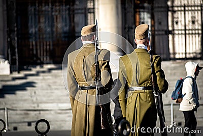 Guard of honor in the Kossuth Lajos Square Kossuth Lajos ter at Hungarian Parliament Building in Budapest Editorial Stock Photo