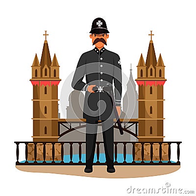 Guard man queens patrol soldier and big ban tower Vector Illustration