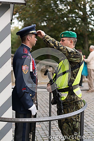 Guard outside of the Saint Vitus Cathedral Editorial Stock Photo