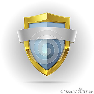 Guard shield with blank ribbon emblem Vector Illustration