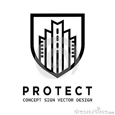Guard shield business concept logo. Protection security icon sign. Savety protect symbol. Building construction sign. Security Cartoon Illustration