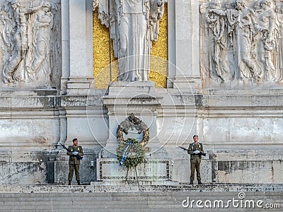 Guard soldiers at Monument Nazional a Vittorio Emanuele II Editorial Stock Photo