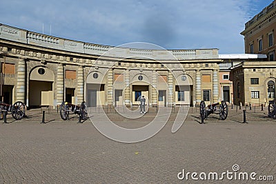 Guard standing outside of Royal King Palace in Stockholm, Sweden Editorial Stock Photo