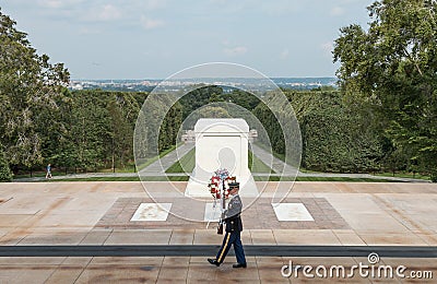 Guard at the Tomb of the Unknowns, Arlington National Cemetery Editorial Stock Photo