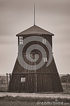 Guard tower in the former concentration camp Majdanek Editorial Stock Photo