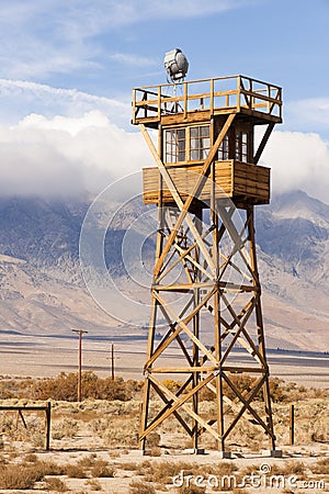 Guard Tower Searchlight Manzanar National Historic Site California Editorial Stock Photo