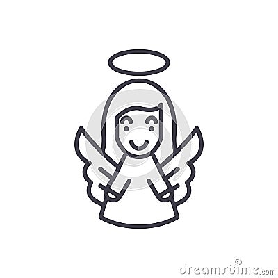 Guardian angel black icon concept. Guardian angel flat vector symbol, sign, illustration. Vector Illustration