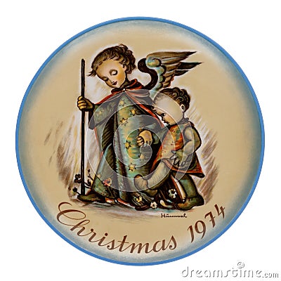 Guardian Angel 1974 Christmas Plate Stock Photo