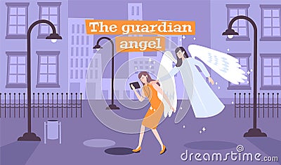 Guardian Angel Flat Composition Vector Illustration