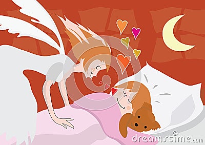 Guardian angel kissing sleeping child Stock Photo