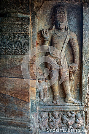 The guardian bas relief in cave two built in late 6th century Editorial Stock Photo