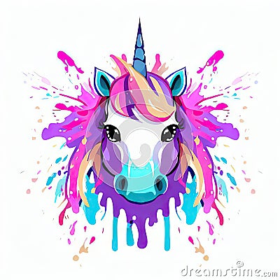 Guardian of Dreams: Unicorn Face Vector Art on White,Generative AI Stock Photo