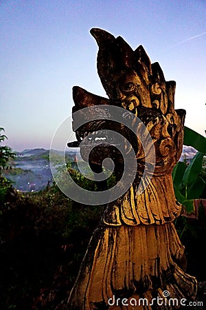 guardian lion, entrance ancient Shwe Taung Pagoda, Mrauk U, Myanmar Stock Photo