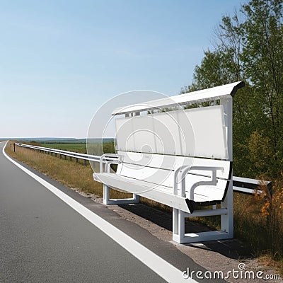 The guardrail of a rest stop that encourages travelers to pause take a break and enjoy the vi of the Blank empty Stock Photo