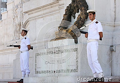 Guards near the Tomb of the Unknown Soldier, Rome, Italy Editorial Stock Photo