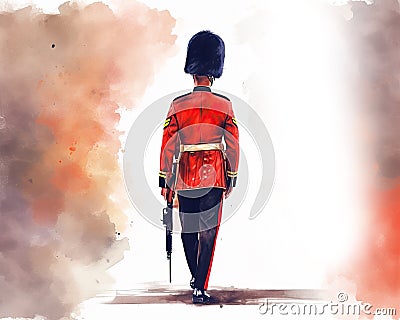Guardsman of royal palace. Beefeater. People of London. Watercolour isolated illustration on white background. Postcard Cartoon Illustration