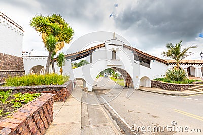 Colombia Guatavita triumphal arch bridge in the historic center Editorial Stock Photo