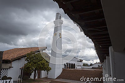 Guatavita colombian colonial town clock tower plaza Editorial Stock Photo