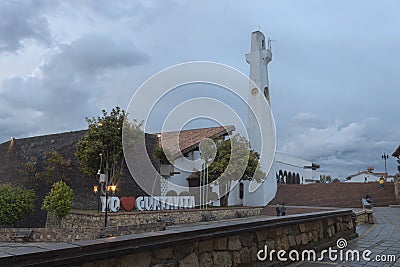 Guatavita colombian colonial town clock tower square scene Editorial Stock Photo