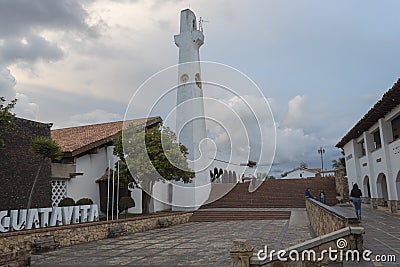 Guatavita main square scene with clock tower town hall Editorial Stock Photo