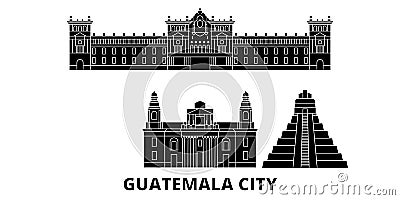 Guatemala, Guatemala City flat travel skyline set. Guatemala, Guatemala City black city vector illustration, symbol Vector Illustration
