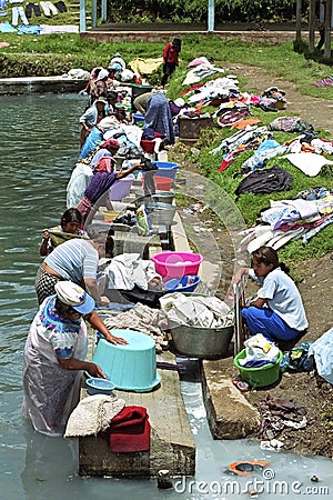 Village life with laundry washing Indian women Editorial Stock Photo