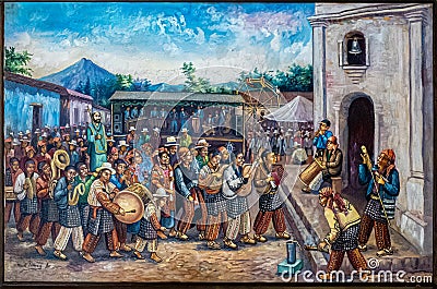 Catholic procession painting, Finca La Azotea, La Antigua, Guatemala Editorial Stock Photo