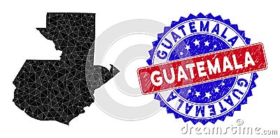 Guatemala Map Polygonal Mesh and Grunge Bicolor Watermark Vector Illustration