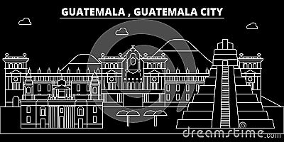 Guatemala silhouette skyline, vector city, guatemalan linear architecture, buildings. Guatemala City travel illustration Vector Illustration