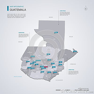 Guatemala vector map with infographic elements, pointer marks Vector Illustration